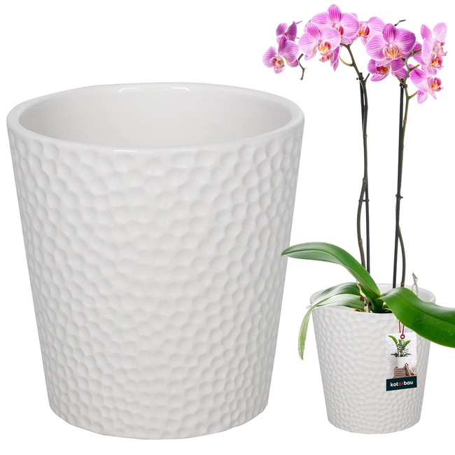 Doniczka ceramiczna biała na kwiaty rośliny storczyki 12 cm