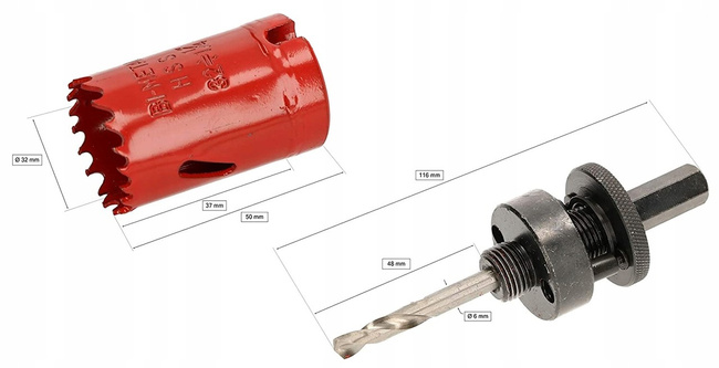 Otwornica bimetalowa 32mm koronka wietrło adapter