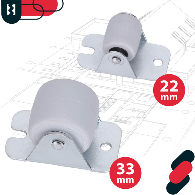 Kółko meblowe rolka sztywna guma 22 mm do mebli - 12 szt.