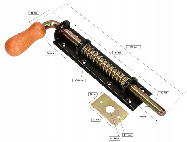 Zasuwa zasuwka 250 mm rygiel bramy drzwi sprężyna - Kolor czarny