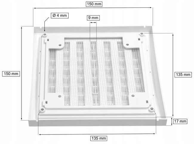 Kratka wentylacyjna zamykana z siatką 150x150mm - Kolor biały