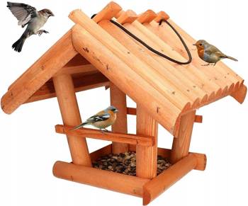 karmnik budka domek dla ptaków drewniany + karma 0,5 kg